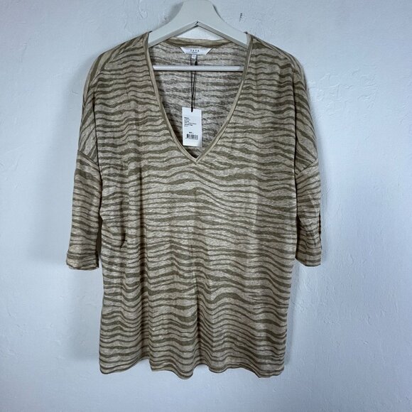 Yaya Womens Army Green Design Loose-Fit V-Neck Linen Top Large Lightweight New - Picture 1 of 8